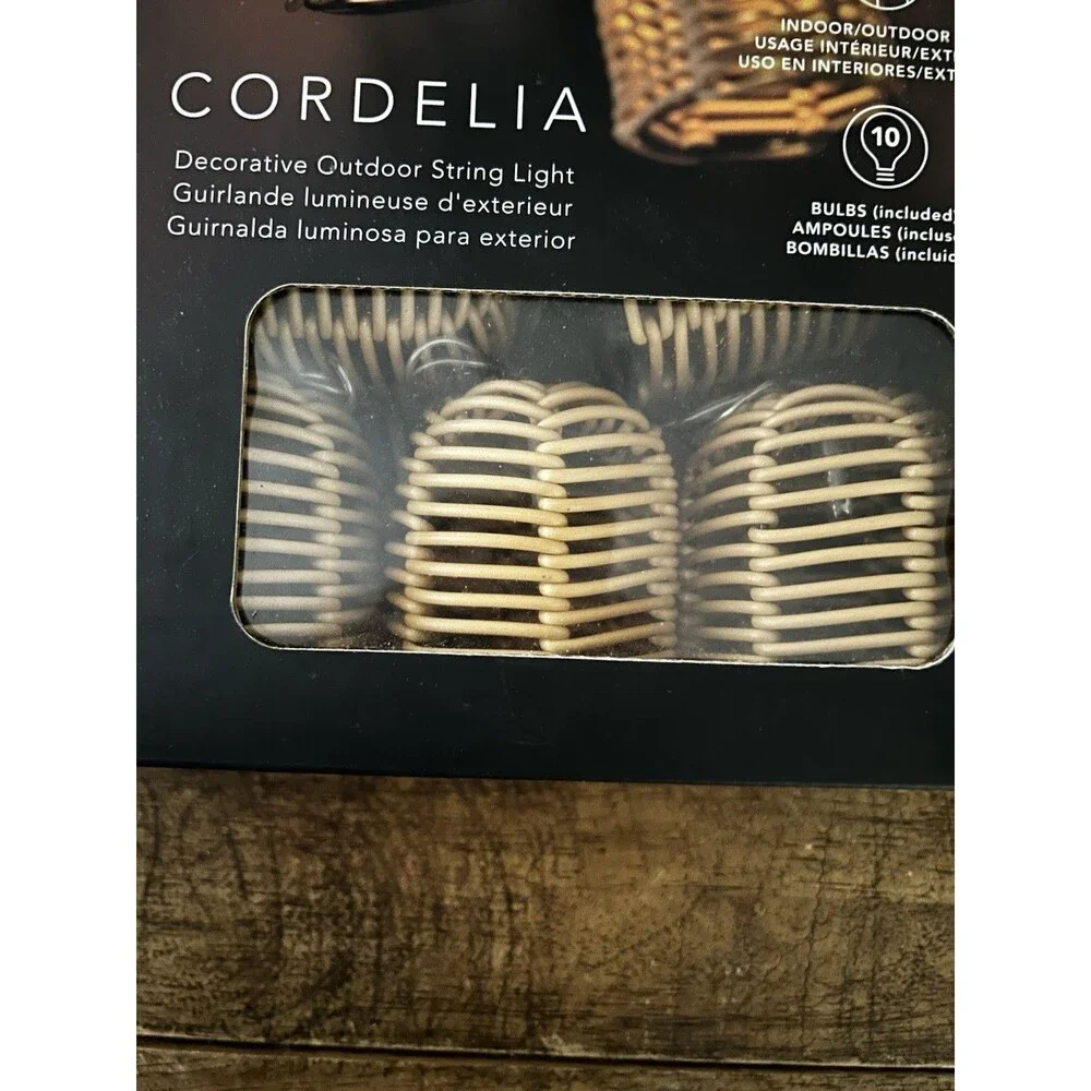 Globe Cordelia Outdoor string Lights 9.8 Ft 10 Lights Ratan Look Basket Corded